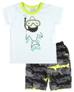 Conjunto Bebê Menino Meia Malha e Molicotton Estampado Tubarão Take Me To The Beach