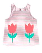 Vestido Bebê Menina Verão Salopete e Body Cotton com Bordados Aplicados de Tulipas