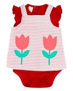 Vestido Bebê Menina Verão Salopete e Body Cotton com Bordados Aplicados de Tulipas