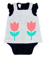 Vestido Bebê Menina Verão Salopete e Body Cotton com Bordados Aplicados de Tulipas
