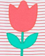 Vestido Bebê Menina Verão Salopete e Body Cotton com Bordados Aplicados de Tulipas