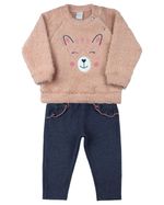 Conjunto Bebê Menina Blusa Malha Pelúcia e Calça Cotton Índigo Strech Tigre