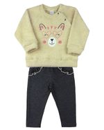 Conjunto Bebê Menina Blusa Malha Pelúcia e Calça Cotton Índigo Strech Tigre