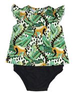 Conjunto Bebê Menina Tricoline Estampado Macaquinhos e Malha Laserwash