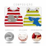 Macacão Bebê Sem Manga Listrado Kit 2 Peças Baleia e Tubarão