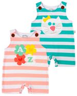 Macacão Bebê Sem Manga Listrado Kit 2 Peças Flores e Gatinha