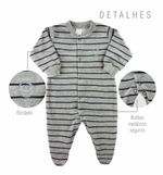 Macacão Bebê Menino Plush Estampado e Listrado Kit Macacão Plush Menino 3 Peças
