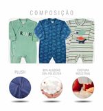 Macacao Bebe Menino Plush Estampado Liso e Listrado Kit Macacao Plush Menino Dinossauros 3 Pecas