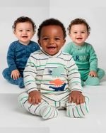 Macacao Bebe Menino Plush Estampado Liso e Listrado Kit Macacao Plush Menino Dinossauros 3 Pecas