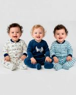 Macacao Bebe Menino Plush Estampado Liso e Listrado Kit Macacao Plush Menino Cachorros 3 Pecas