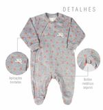 Macacao Bebe Menina Plush Estampado e Liso Kit Macacao Plush Menina Coelhos e Bolinhas 3 Pecas