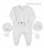 Macacao Bebe Menina Plush Estampado e Liso Kit Macacao Plush Menina Coelhos e Bolinhas 3 Pecas
