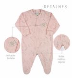 Macacao Bebe Menina Plush Estampado e Liso Kit Macacao Plush Menina Coelhos e Bolinhas 3 Pecas