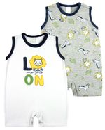 Macacao Bebe Menino Suedine Estampado e Liso Kit Macacao Body Sem Manga Menino Leão 2 Pecas