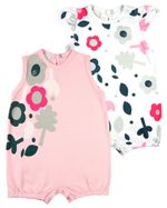Macacao Bebe Menina Suedine Liso e Estampado Kit Macacao Body Sem Manga Menina Floral 2 Pecas