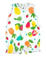 Macacao Bebe Menina Suedine Liso e Estampado Kit Macacao Body Sem Manga Menina Frutas 2 Pecas