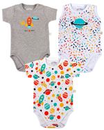 Kit Body Bebê Menino Suedine Estampado Foguete e Planetas