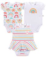 Kit Body Bebê Menina Suedine Estampado Sol e Arco Íris