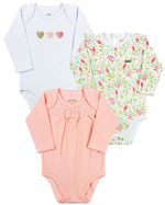 Kit Body Bebê Menina Manga Longa Suedine Algodão Liso Estampado e Piquet com Elastano
