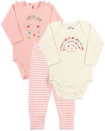 Kit Body e Calça Culote Bebê Menina Suedine Piquet e Cotton Listrado Flores