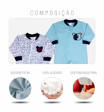 Macacao Bebe Menino Suedine Ziper Estampado e Liso Kit Macacão Suedine Algodao Ursinho 2 Pecas