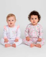 Macacao Bebe Suedine Ziper Menina Estampado e Liso Kit Macacão Suedine Algodao Floral 2 Pecas
