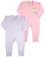 Macacao Bebe Suedine Menina Ziper Estampado e Liso Kit Macacão Suedine Algodao Bolinhas e Flor 2 Pc