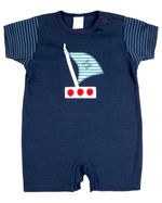 Macacao Bebe Menino Curto Suedine Liso e Estampado Kit Macacão Suedine Algodao Verao Barquinhos 2 Pç