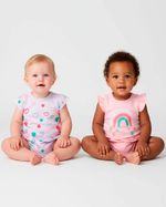 Macacao Bebe Menina Suedine Curto Estampado e Liso Kit Macacão Suedine Verao Algodao Corações 2 Pç