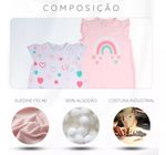 Macacao Bebe Menina Suedine Curto Estampado e Liso Kit Macacão Suedine Verao Algodao Corações 2 Pç