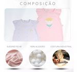Macacao Bebe Suedine Menina Curto Estampado e Liso Kit Macacão Suedine Algodao Bolinhas e Flor 2 Pç