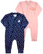 Macacao Bebe Menina Plush Estampado e Liso Kit Macacão Plush Menina Flores 2 Peças