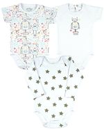 Kit Body Bebê Menino Suedine Estampado Robôs e Estrelas