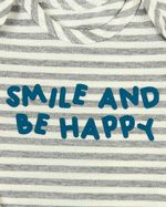 Conjunto Bebê Inverno Casaco Body e Calça Plush e Cotton Listrado Smile And Be Happy