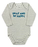 Conjunto Bebê Inverno Casaco Body e Calça Plush e Cotton Listrado Smile And Be Happy