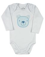 Conjunto Plush Bebe Menino Casaco Body e Culote Bordado Ursinho
