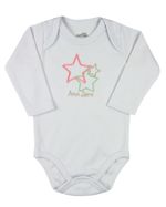 Conjunto Plush Bebe Menina Casaco Body e Culote Bordado Estrelas