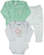 Conjunto Plush Bebe Menina Casaco Body e Culote Bordado Estrelas