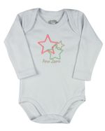 Conjunto Plush Bebe Menina Casaco Body e Culote Bordado Estrelas