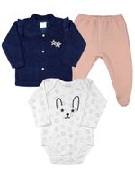 Conjunto Bebê Plush, Suedine Estampado Estrelinhas e Malha Gappy Coelhinho