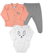 Conjunto Bebê Plush, Suedine Estampado Estrelinhas e Malha Gappy Coelhinho