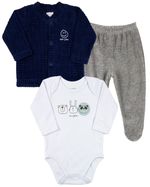 Conjunto Bebê Inverno Casaco Plush Trabalhado Calça Plush e Body Suedine Silk Screen 3 Bichinhos