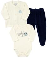 Conjunto Bebê Inverno Casaco Plush Trabalhado Calça Plush e Body Suedine Silk Screen 3 Bichinhos