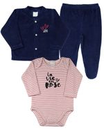 Conjunto Bebê Plush Ondulê, Suedine Listrado e Plush La Vie en Rose