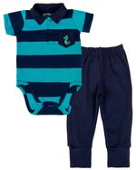 Conjunto Body Bebê Com Golinha de Piquet e Calça Suedine Bordado Dinossauro