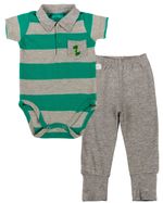 Conjunto Body Bebê Com Golinha de Piquet e Calça Suedine Bordado Dinossauro