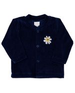 Conjunto Bebê Inverno Menina Casaco Plush Liso Calça Plush Listrado e Body Suedine Silk Margarida