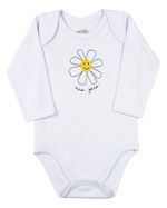 Conjunto Bebê Inverno Menina Casaco Plush Liso Calça Plush Listrado e Body Suedine Silk Margarida
