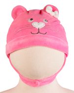 Touca de Bebe Menina Plush com Botão Bordado de Gatinha