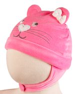 Touca de Bebe Menina Plush com Botão Bordado de Gatinha